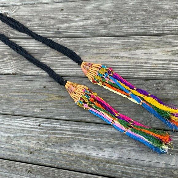 Paranda Hair Accessory Black with Multi color Traditional Hair Paranda Lot of 2